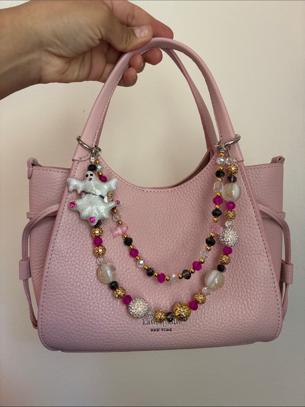 Halloween White Beaded Ghost Keychain Bag Chain